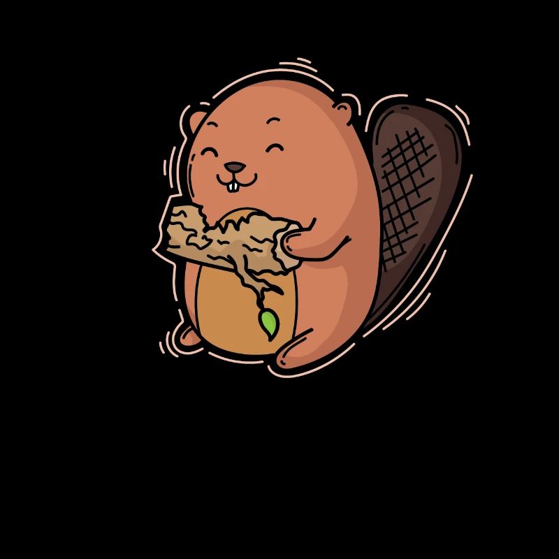 Beaver eats a tree trunk