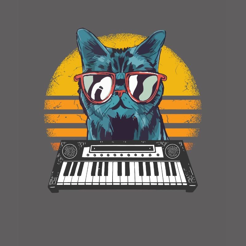 Analog Synthesizer Cat Retro Sunset