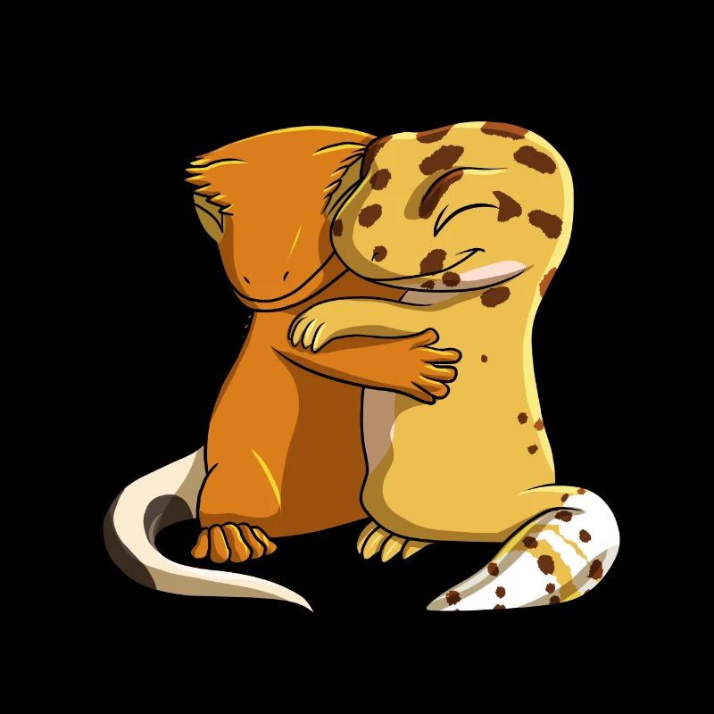 Leopardgecko umarmt Kronengecko