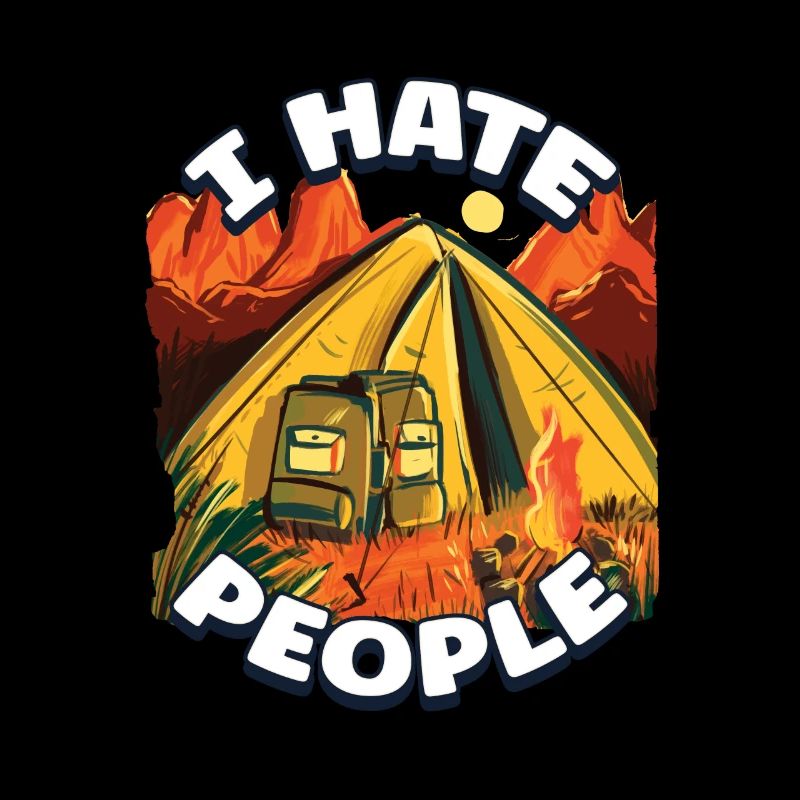 I hate people camping colorful tents campfire