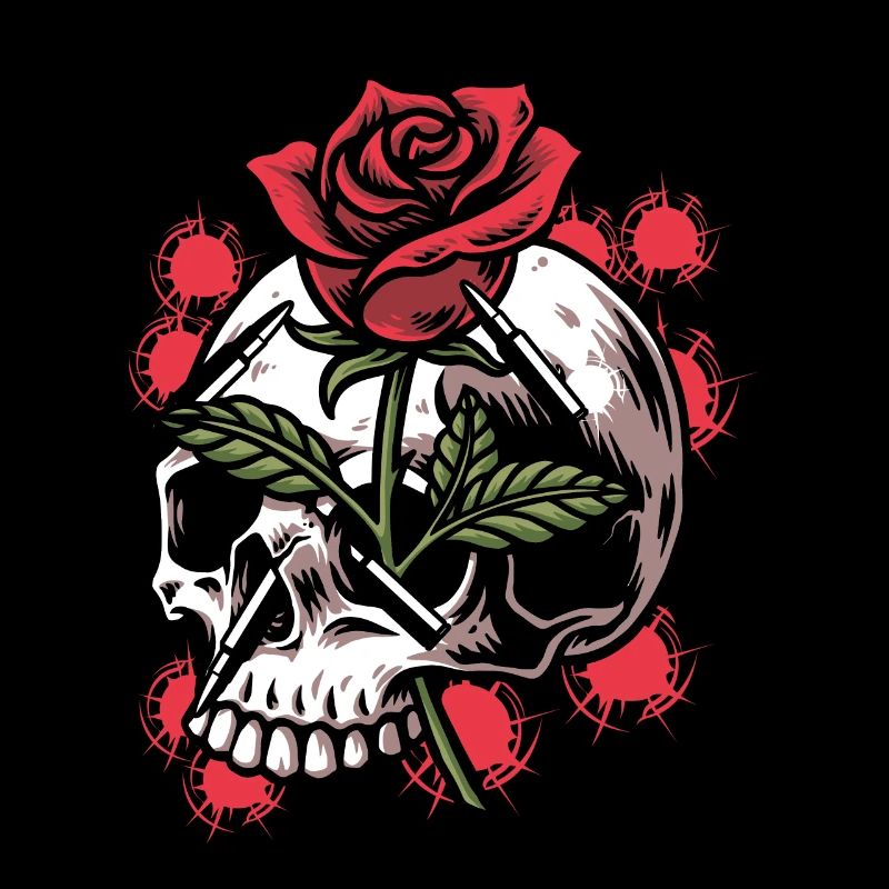 Bullets and Skull Roses Aesthetic Dripping Pattern