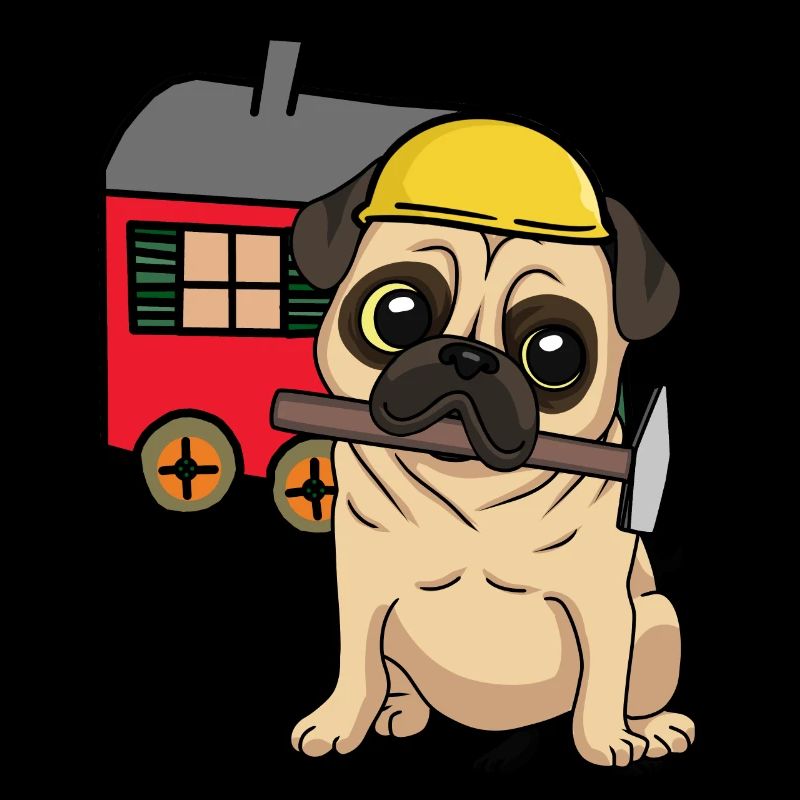 Construction Site Craftsman Dog Pug Construction Trailer Craft
