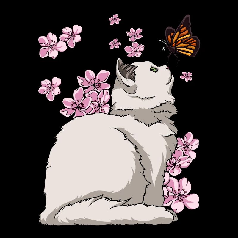 Chat japonais en fleurs de cerisier