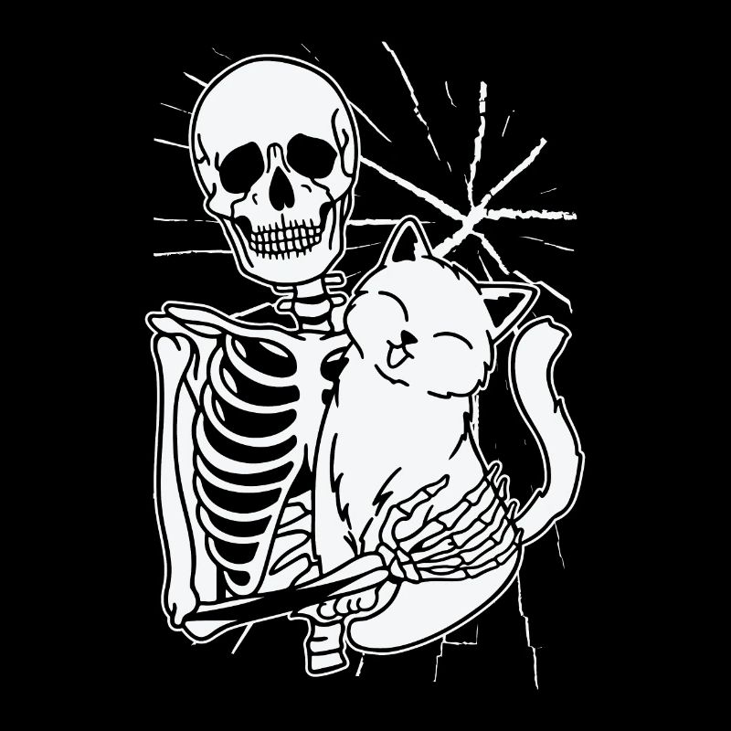 Halloween Skeleton Line Art Cat Drawing Cat Owner