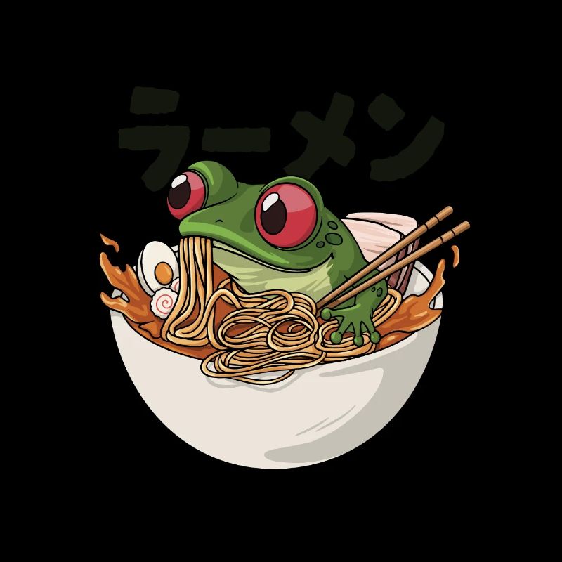Frosch isst japanische Ramen Suppe