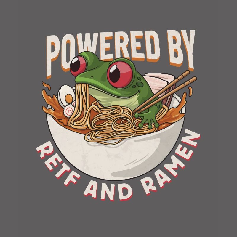 Frog eats Japanese ramen soup