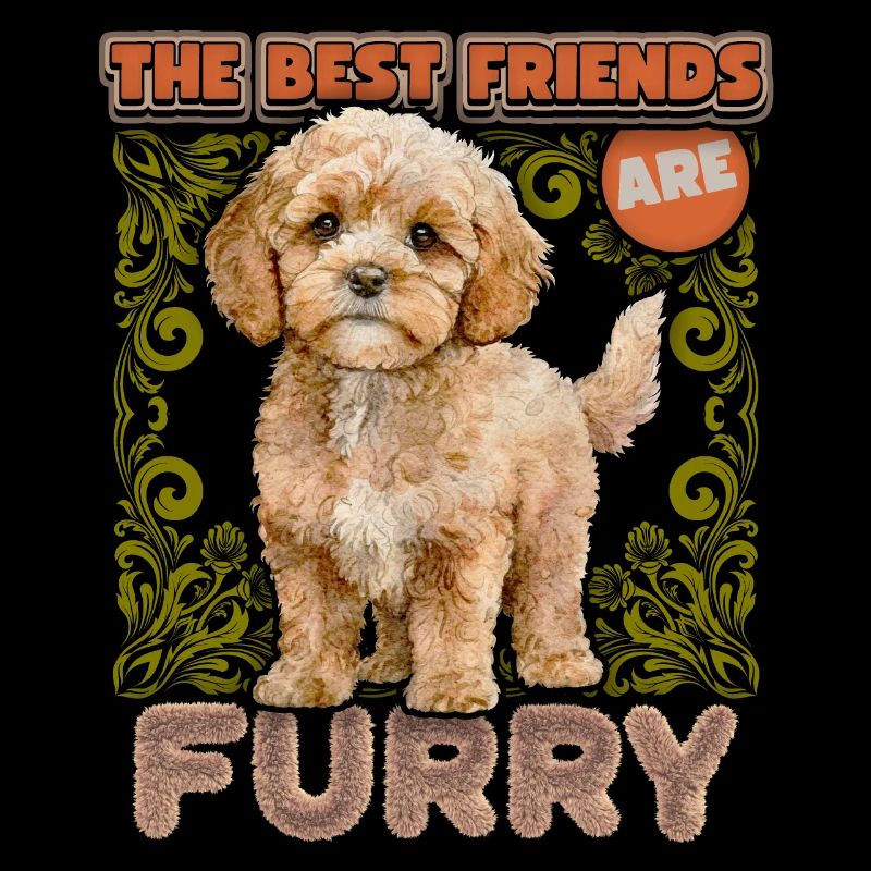 Cavapoo Puppy, Vintage, Dog Illustration, Saying