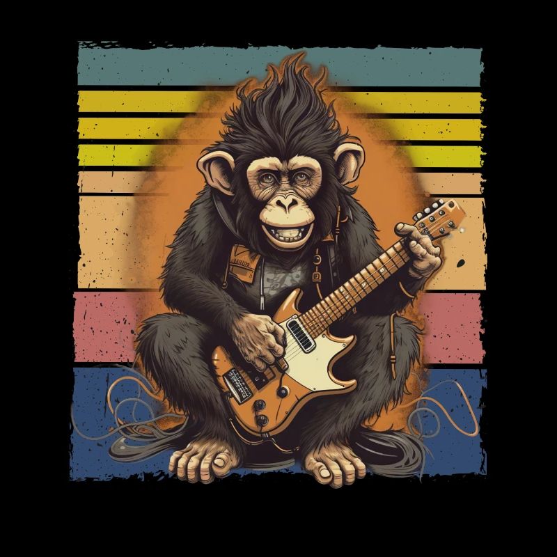 Affe Schimpanse spielt Acousitc Rock Gitarre