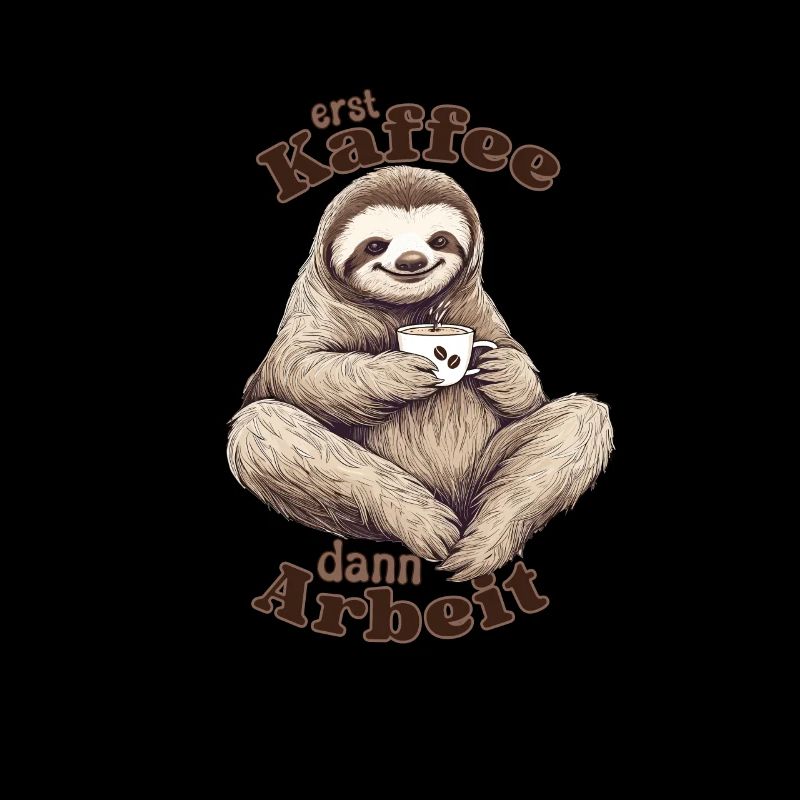 Erst Kaffee dann Arbeit - lustiges Faultier