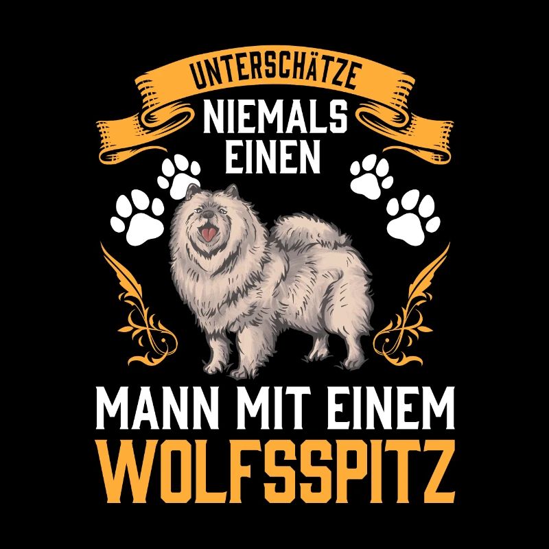 Mann mit Wolfsspitz Deutscher Keeshond