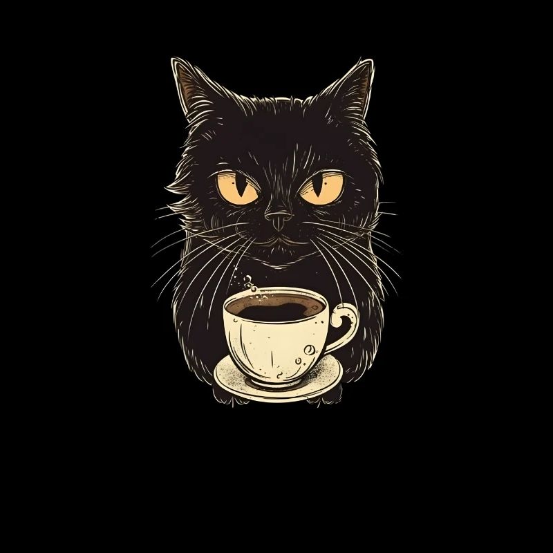 Schwarze Katze mit Kaffee