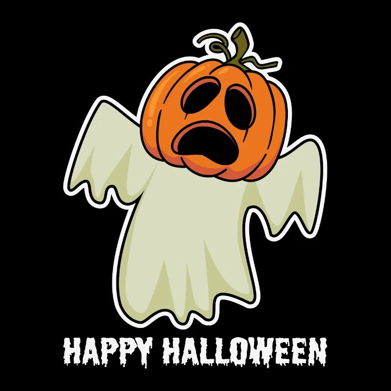 Spooky Halloween: Happy Ghost with Pumpkin Head