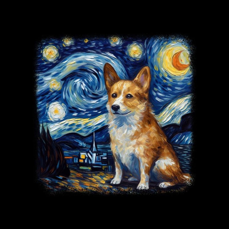 Welsh Corgi Van gogh starry night