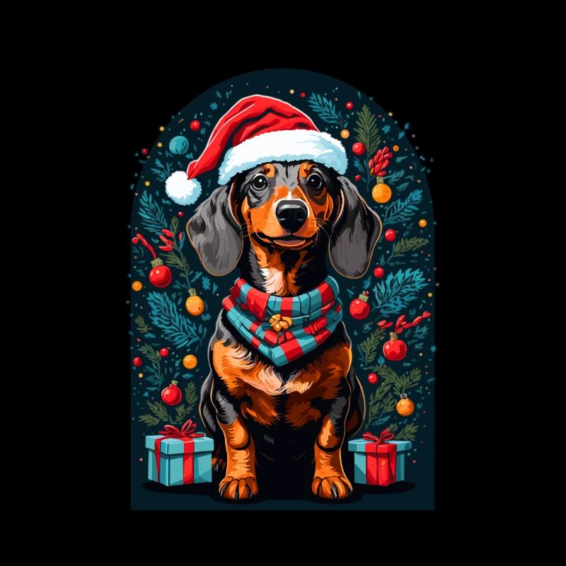 Drôle de teckel avec chapeau de Père Noël