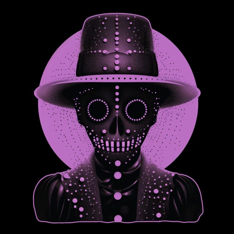 Purple Skeleton like head wearing a hat