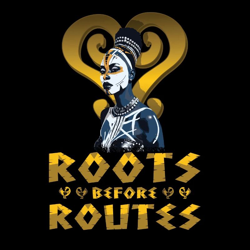 "Roots Before Routes" Sankofa Symbol Black