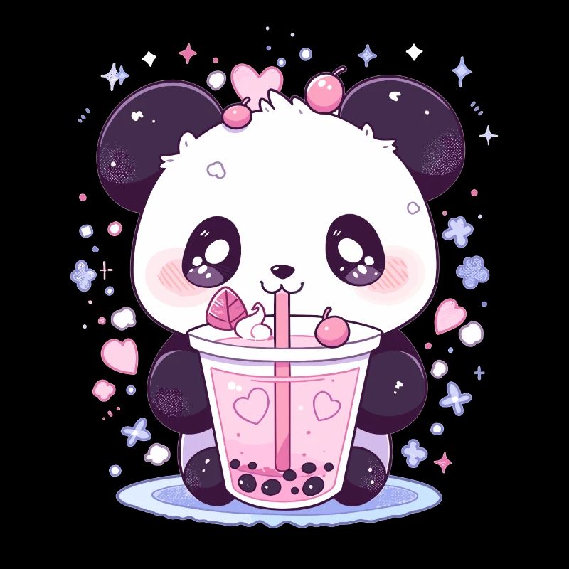 Kawaii Panda Drinks Boba Bubble Tea Chibi