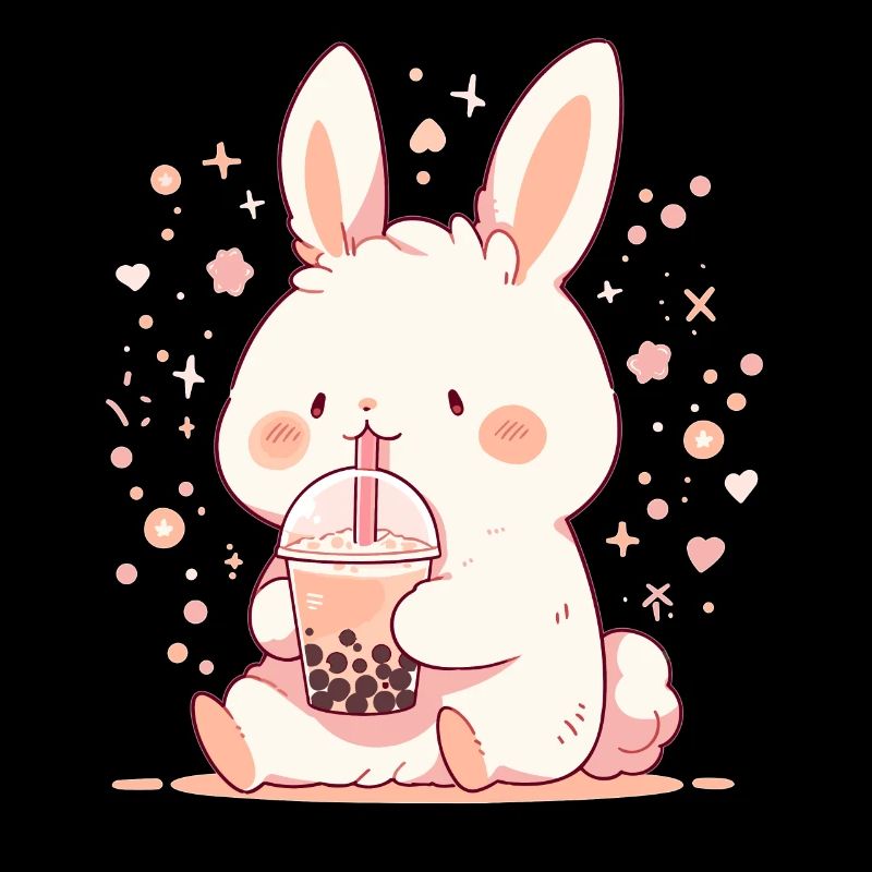 Kawaii Hase trinkt Boba Bubble Tea Chibi