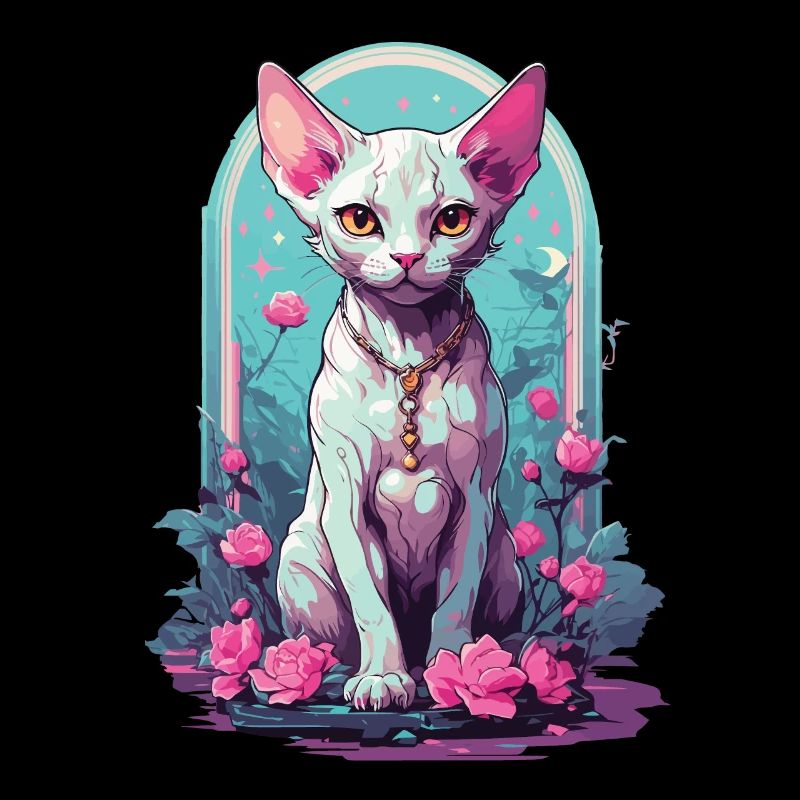 Chat occulte Sphynx dans le Style Goth Pastel