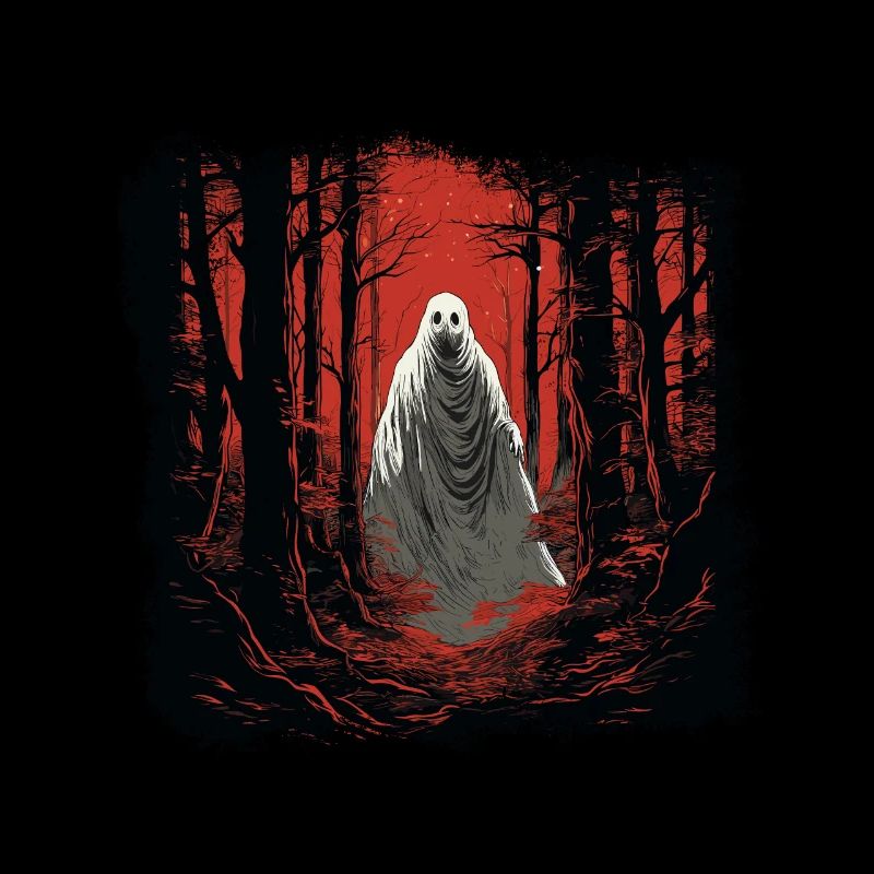 Funny Halloween Ghost between trees