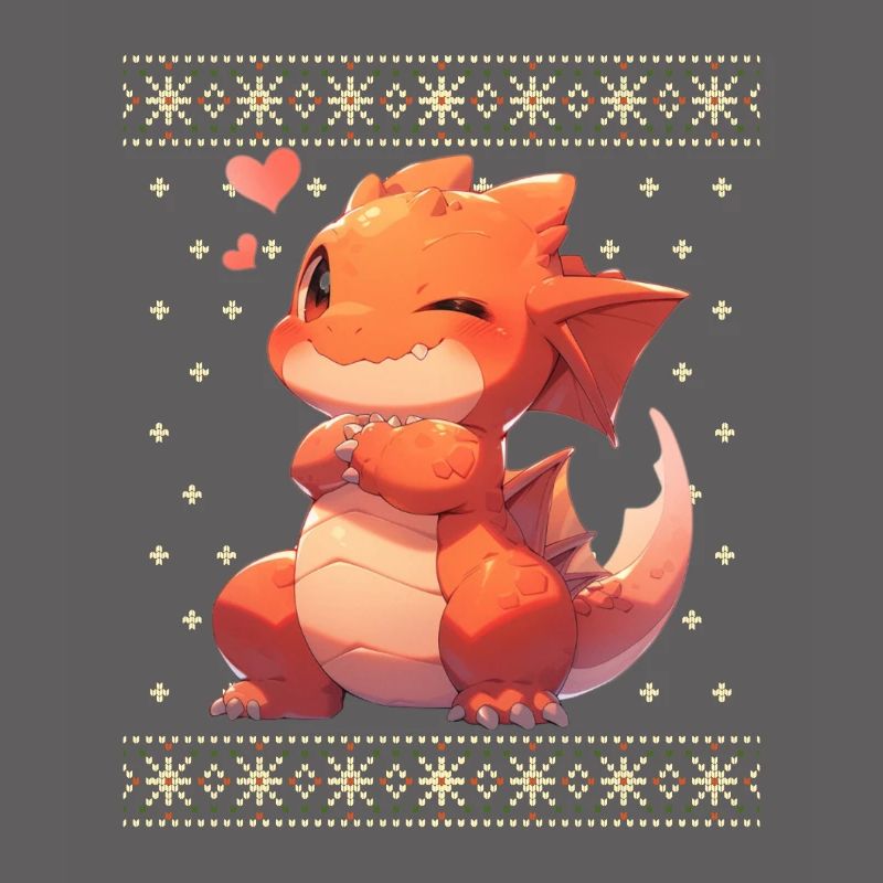 Dragon kawaii dans le style pull de Noël moche