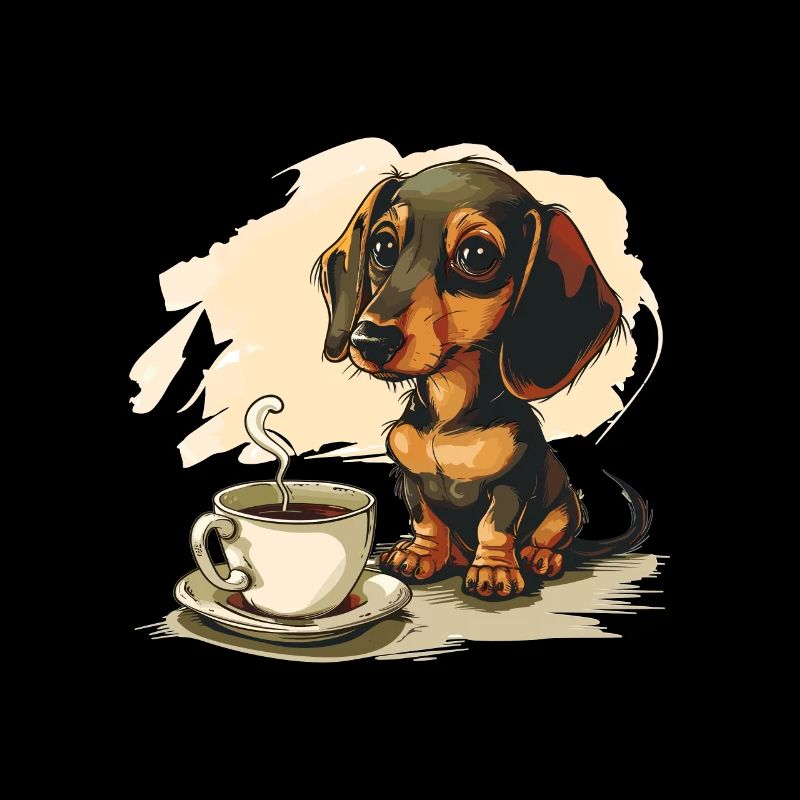 Teckel mignon Doxie avec une tasse de saucisse à café