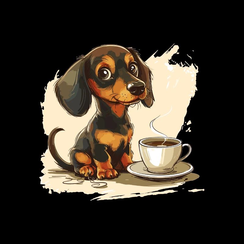 Teckel mignon Doxie avec une tasse de saucisse à café
