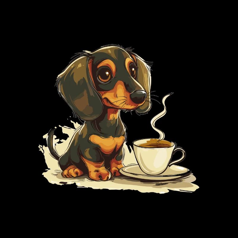 Teckel mignon Doxie avec une tasse de saucisse à café