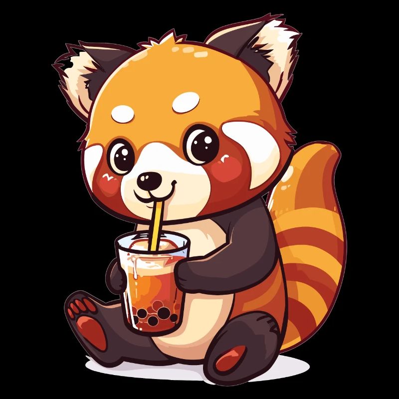 Kawaii Red Panda Drinking Bubble Tea Boba Anime