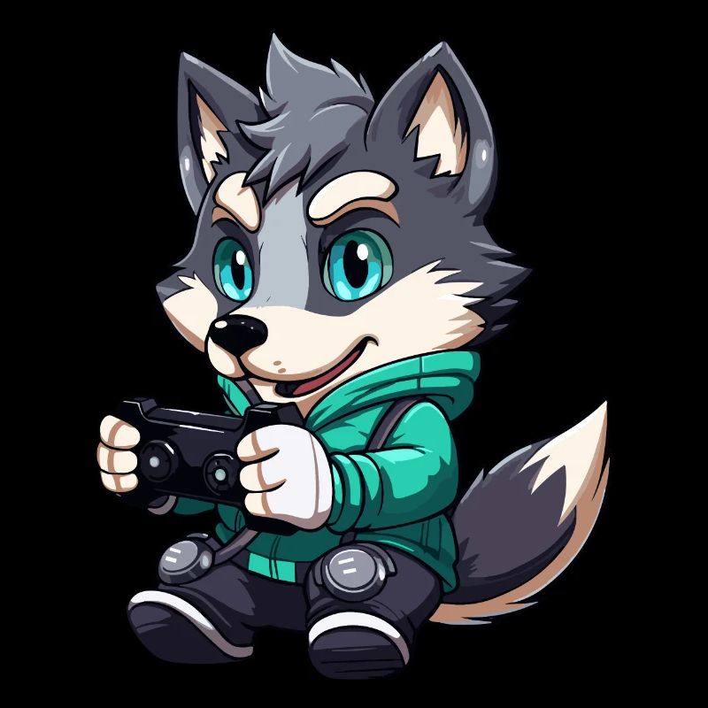 Cute Wolf Player Gaming Wolf Lover