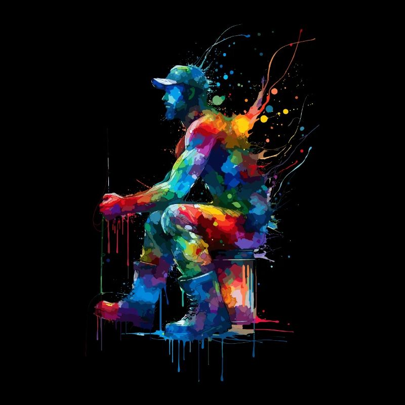 Bunte Splash Art Eisfischen Fischfischer Fischer