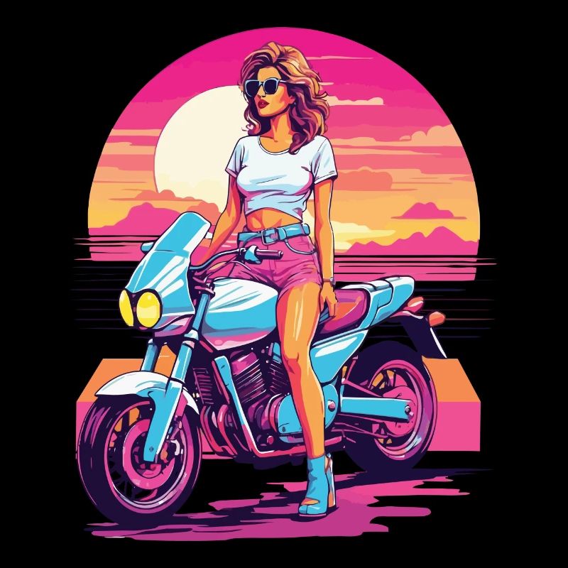 Synthwave Motorcycle Aesthetic for Biker Girls