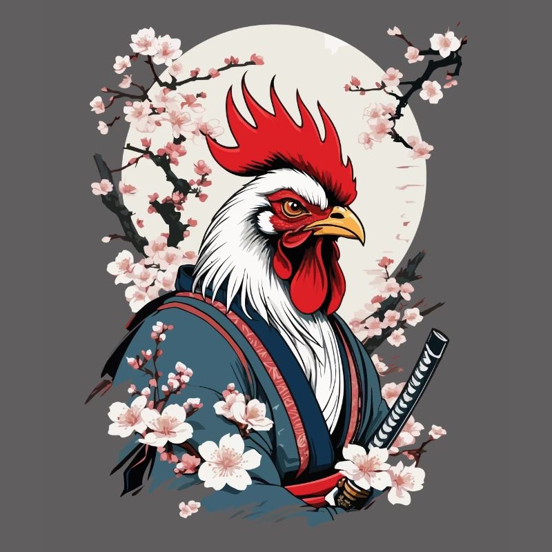 Coq Vintage samouraï Ukiyo-E Style Design
