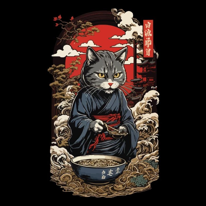 Funny Cat Eats Ramen Japanese Noodle Soup
