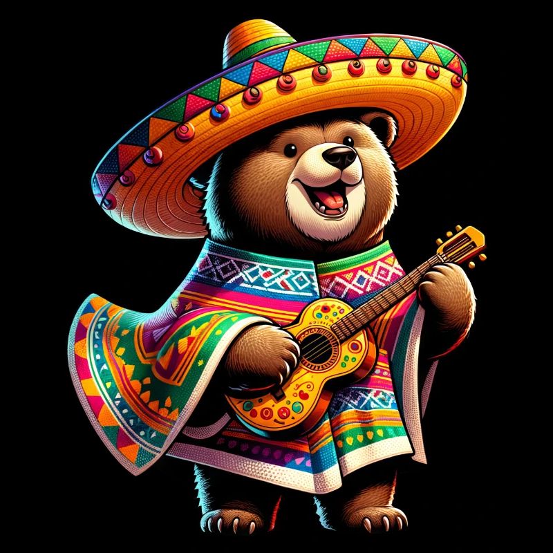 Cinco de Mayo ours mignon dessin animé guitariste Design