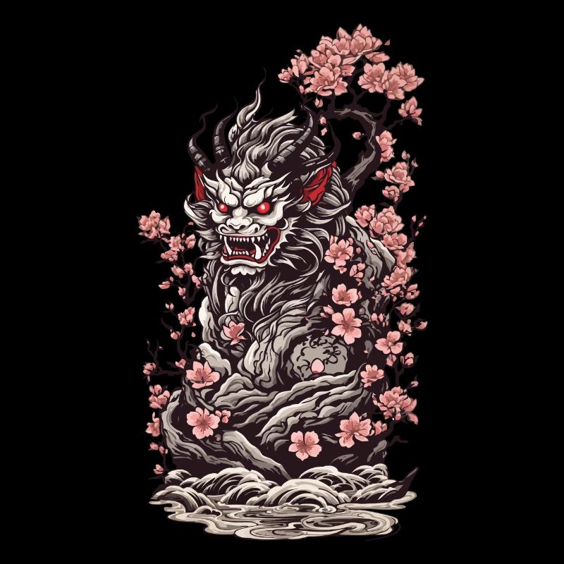 Kirschblüten Yokai Oni Ukiyo-E Ästhetik