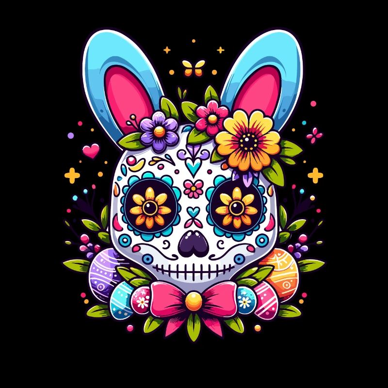 Colorful Sugar Skull Easter Bunny Easter Egg Easter Basket