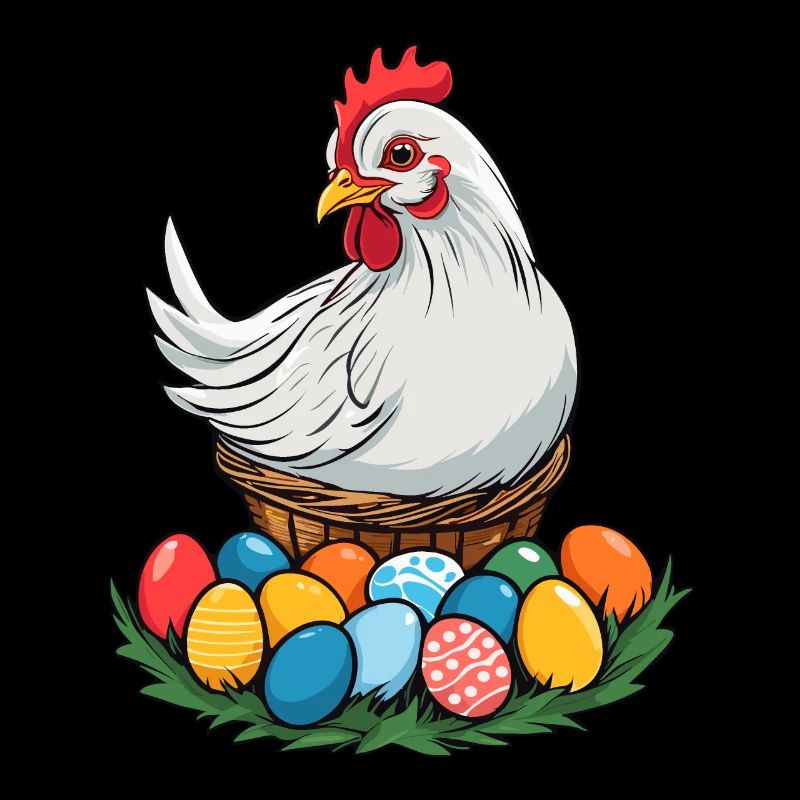 Easter Chicken Cute Funny Colorful Easter Eggs Nest