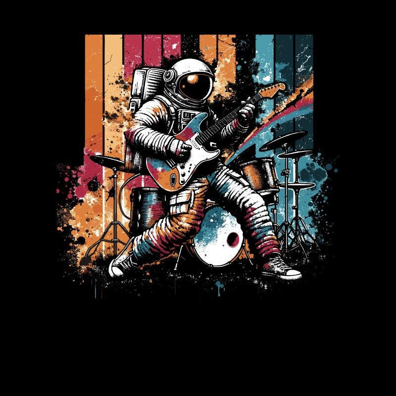 Retro Astronaut Playing Electric Guitar Guitars