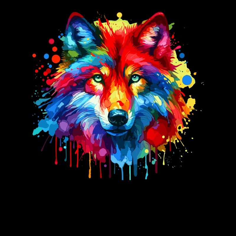 Colorful Splash Art Red Wolf Lover Wolves