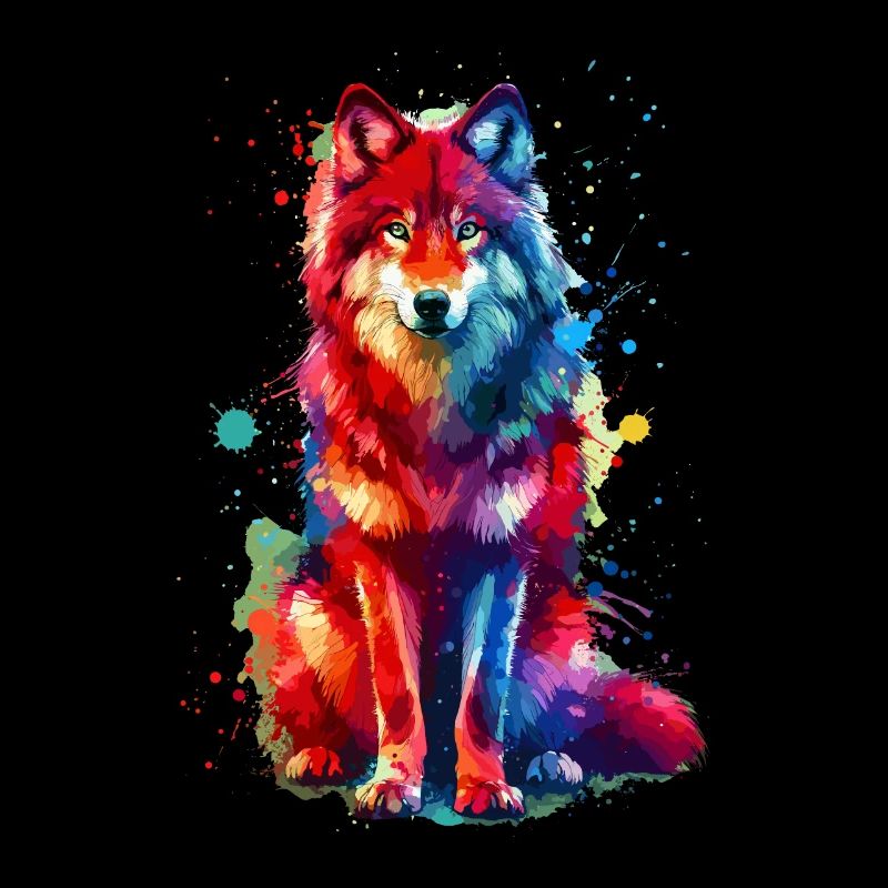 Colorful Splash Art Red Wolf Lover Wolves