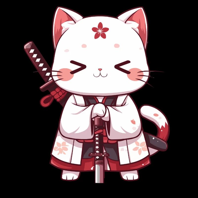 Chat samouraï Kawaii Chat ninja japonais