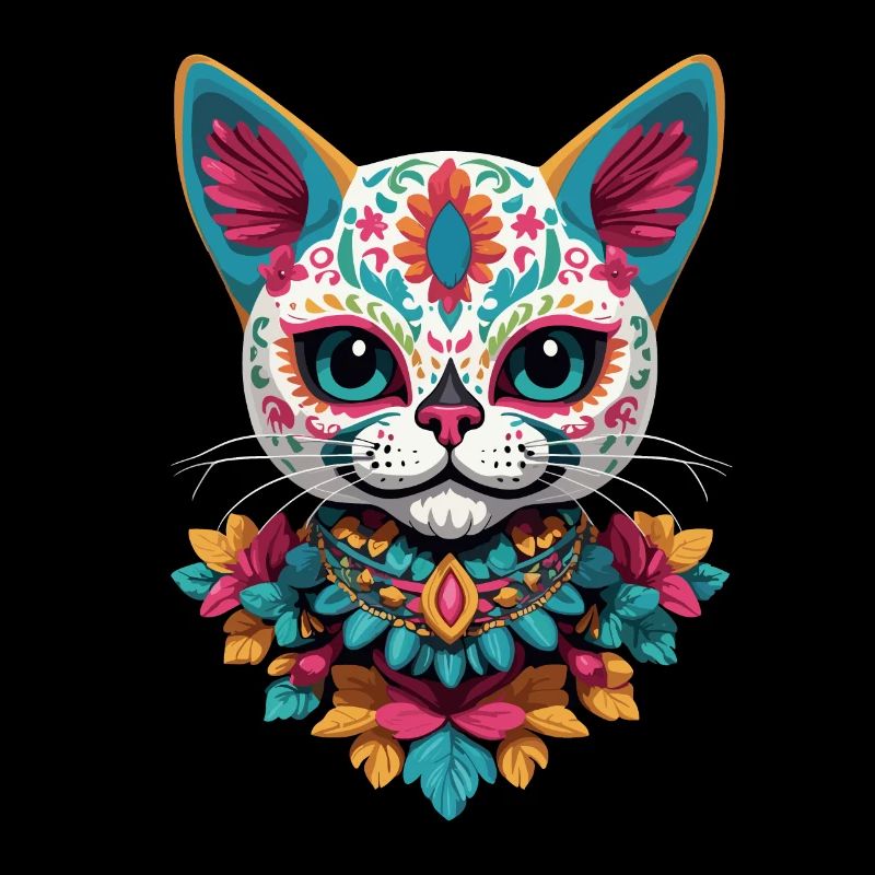 Cat Iconic Sugar Skull Mexican Festivals