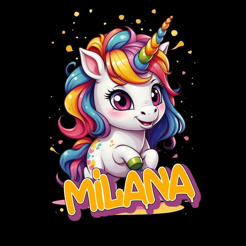 MILANA - Schöner Mädchen Name mit süßem Einhorn