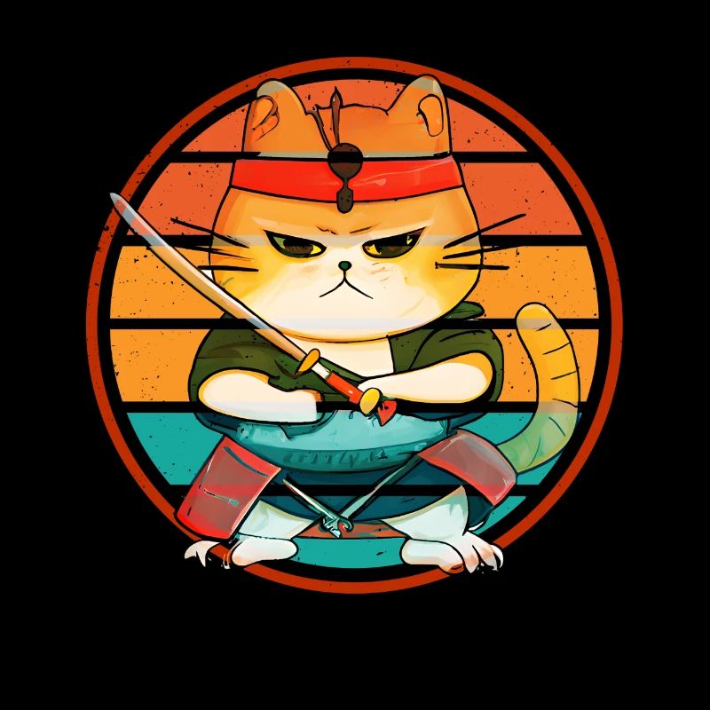 Japonais Samouraï Cat Warrior Retro Ninja