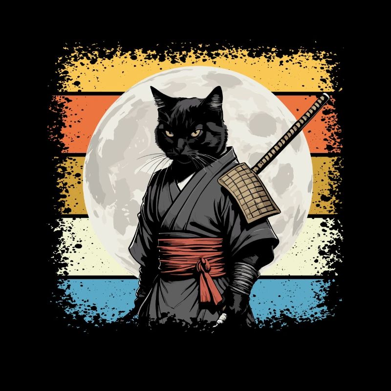 Japonais Samouraï Cat Warrior Retro Ninja