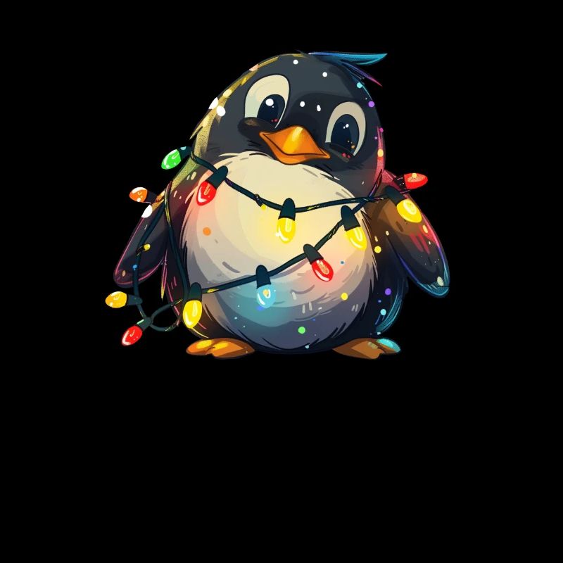 Pinguin in Weihnachtslichter eingewickelt Pinguin
