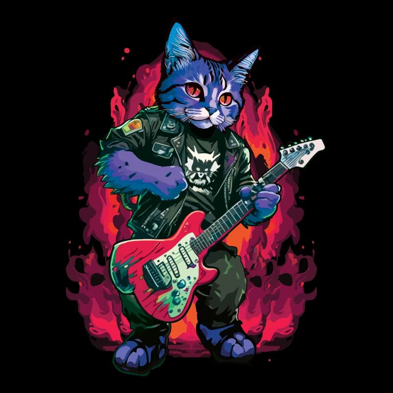 Rocker Cat Playing Guitar Instruments