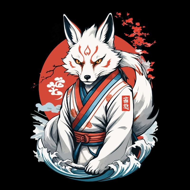 Kitsune Samurai Fox Vintage Ukiyo-e Style