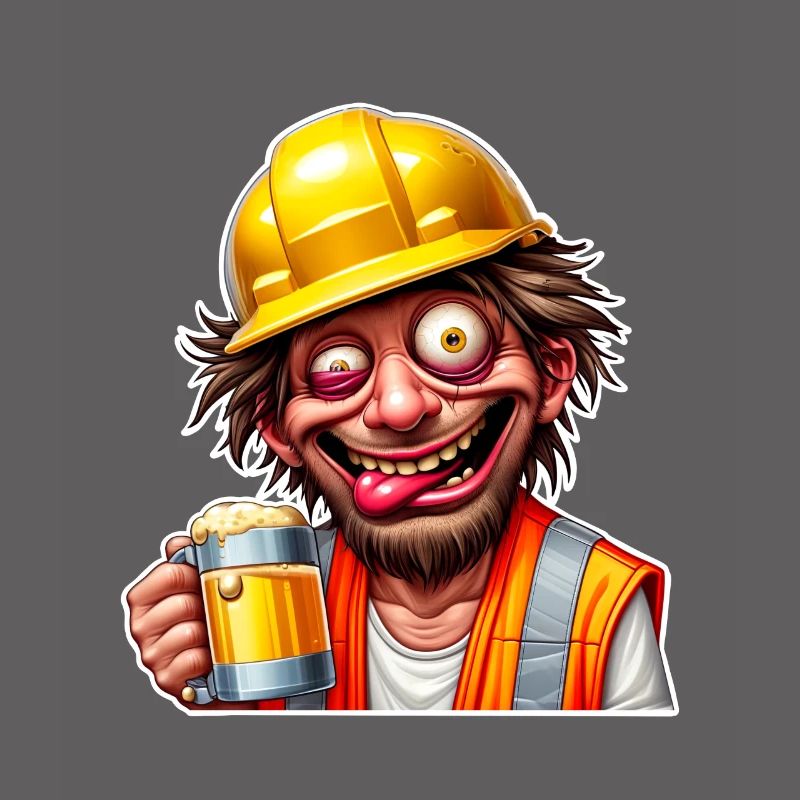 Construction Worker Beer Drunk Funny